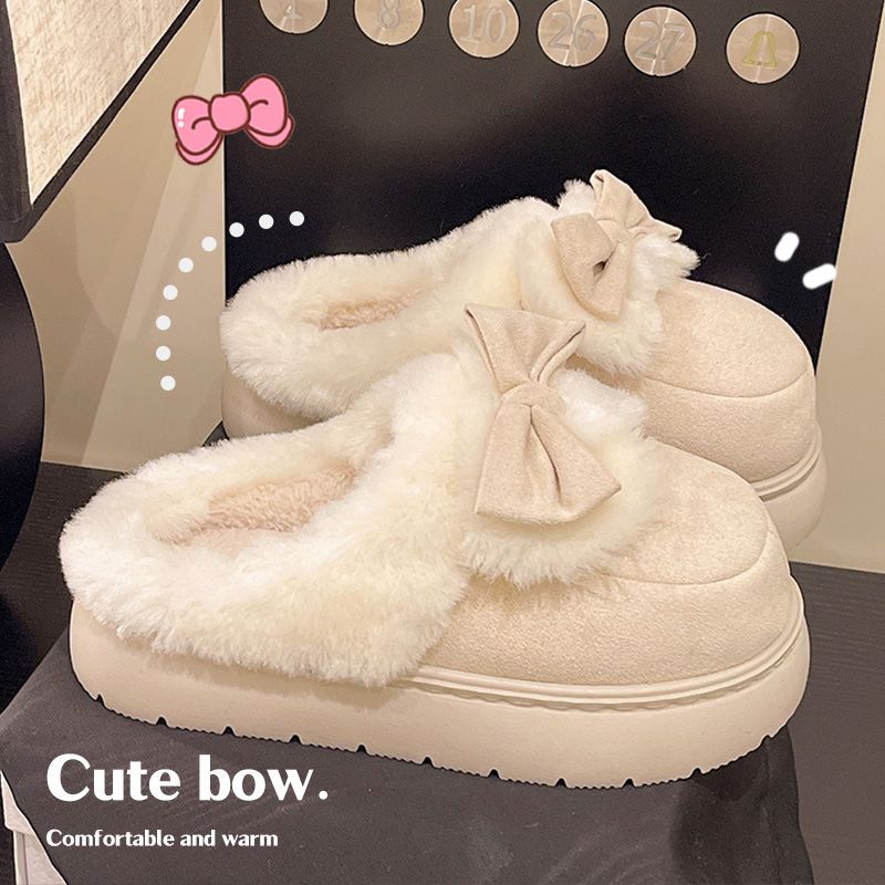 冬季可爱蝴蝶结棉拖鞋女室内居家2025新爆款ins网红保暖毛毛拖鞋
