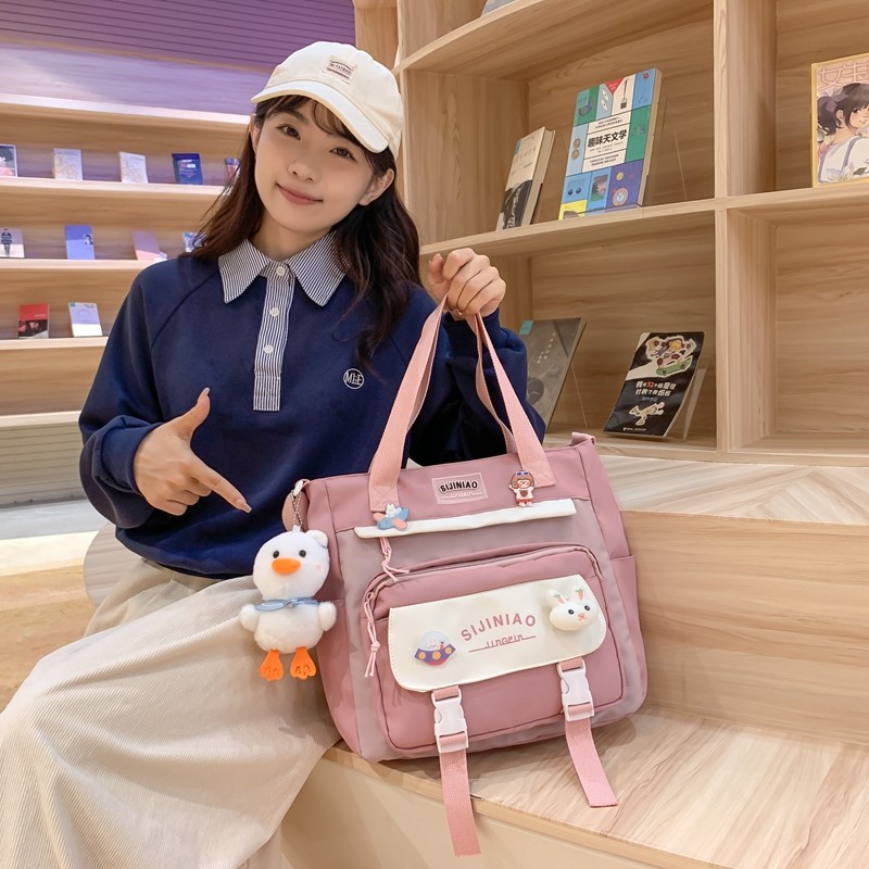 书包女学生补习袋手拎书袋小学生手提袋初中生帆布袋补课包高能感