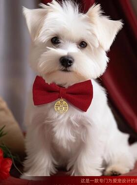 狗狗领结红色喜字衣服小猫咪结婚装饰围脖大狗宠物婚礼蝴蝶结项圈