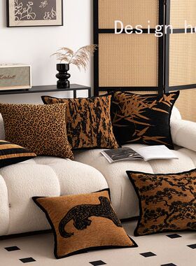 美拉德中古风抱枕靠垫客厅沙发靠枕套轻奢金钱豹纹新中式飘窗靠包