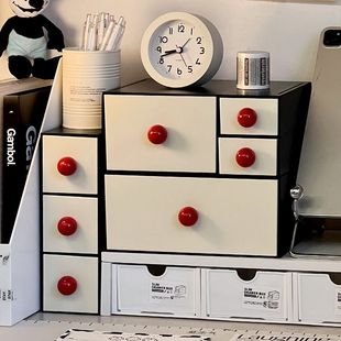 床头柜上放的收纳盒中古风桌面收纳盒抽屉式储物盒学生桌上置物架