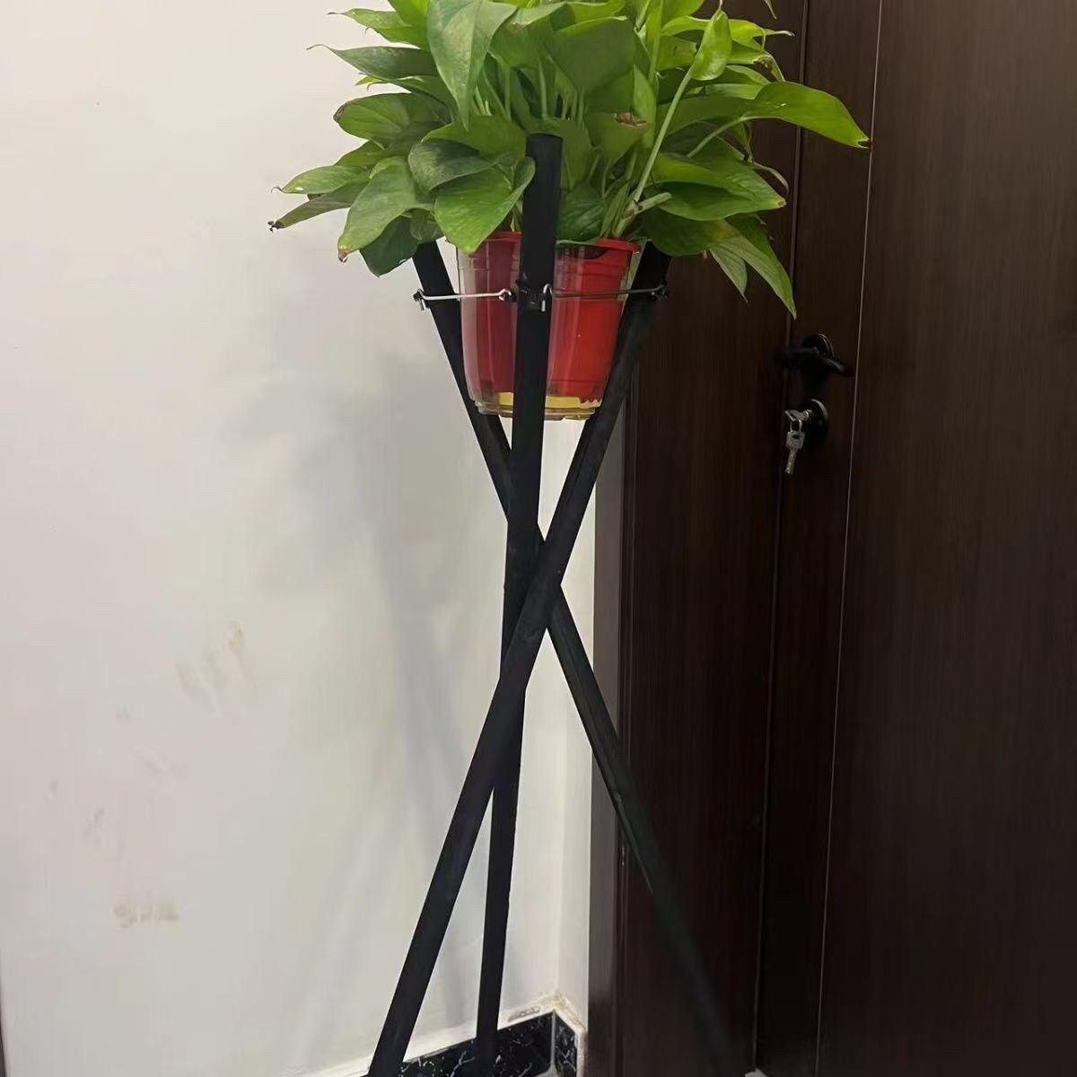 深层碳色处理开业三脚架大麦花架花蓝鲜花支架实木黑色三脚架