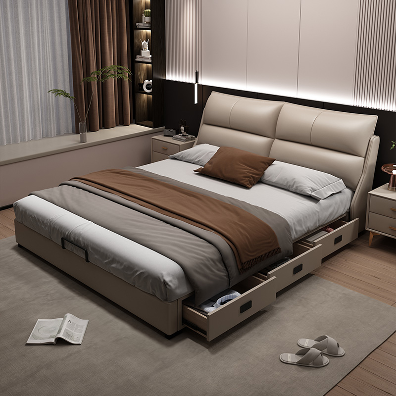喜临门意式轻奢真皮床现代简约小户型齐边床气压高箱主卧床带储物