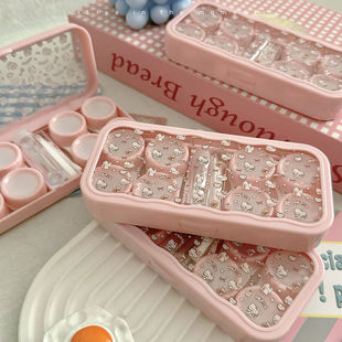 便携可爱猫咪卡通美瞳收纳盒防漏双联护理大容量ins多副