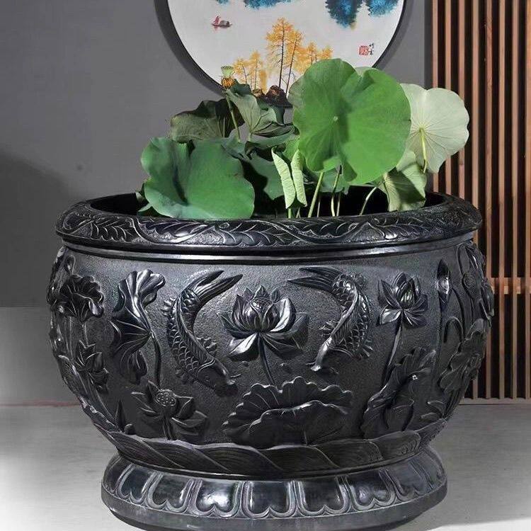 石雕鱼缸大缸水缸花盆青石石头石缸庭院养鱼门海荷花仿古户外摆件