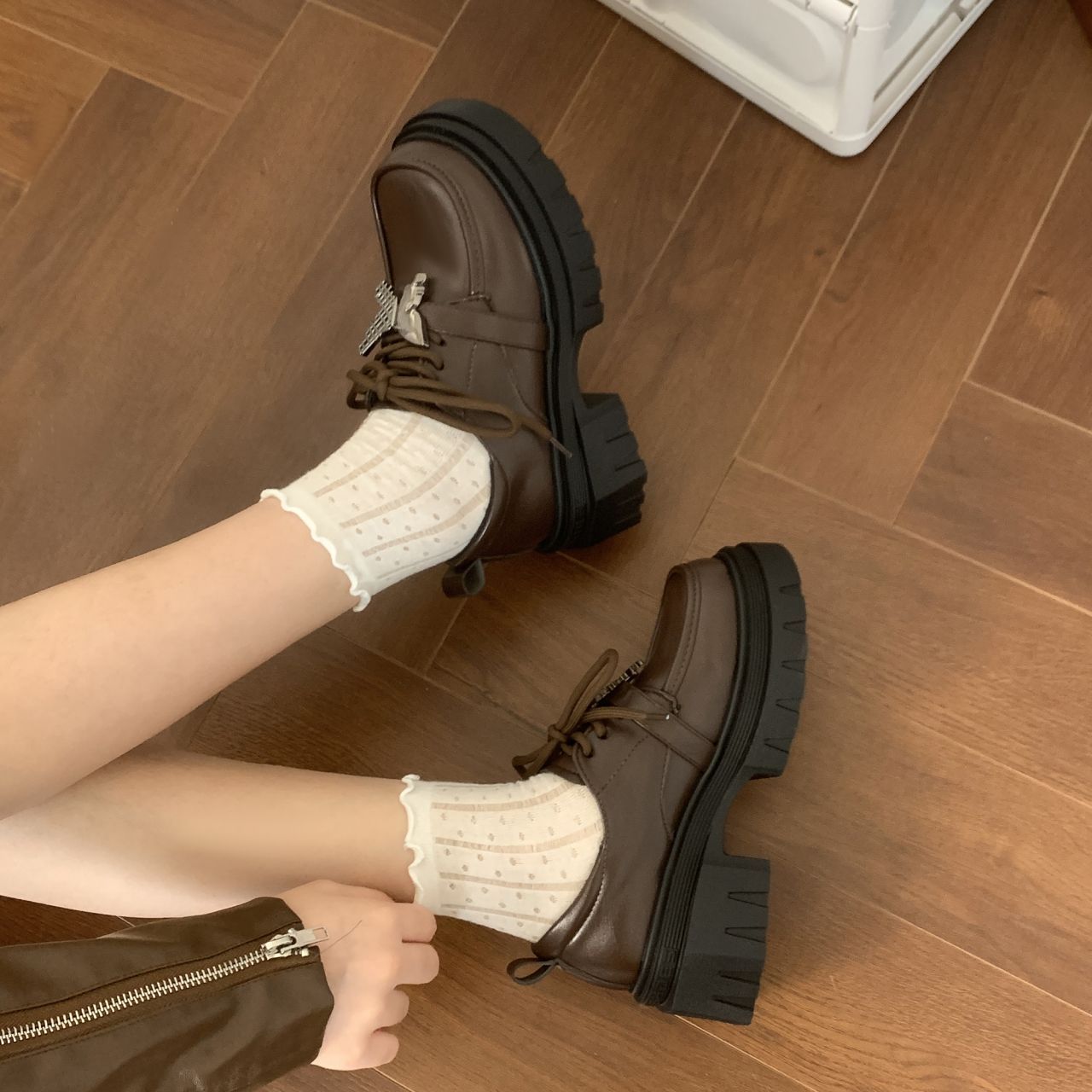 2024冬流行复古松糕厚底乐福鞋|英伦风小皮鞋|防滑系带百搭少