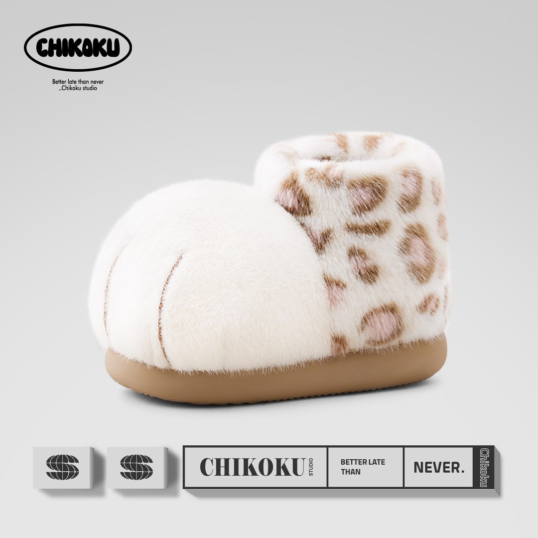 chikoku雪球大猫爪棉靴亲子包跟棉鞋女冬家居加绒保暖情侣棉拖男