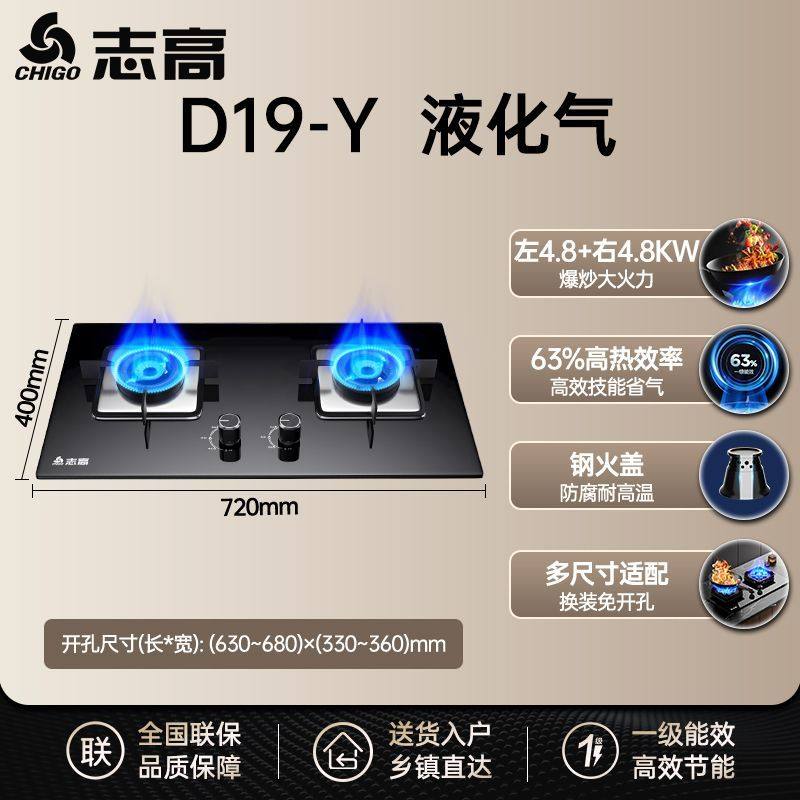 志高一级能效煤气灶家用双灶天然气嵌入式台式燃气灶