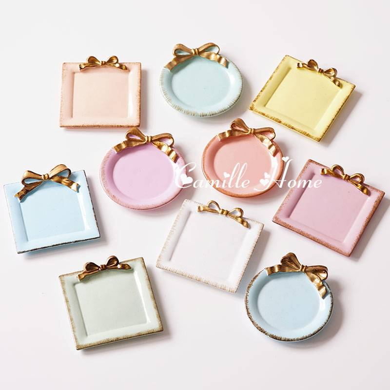 歐式可愛蝴蝶結圓形方形小號碟子