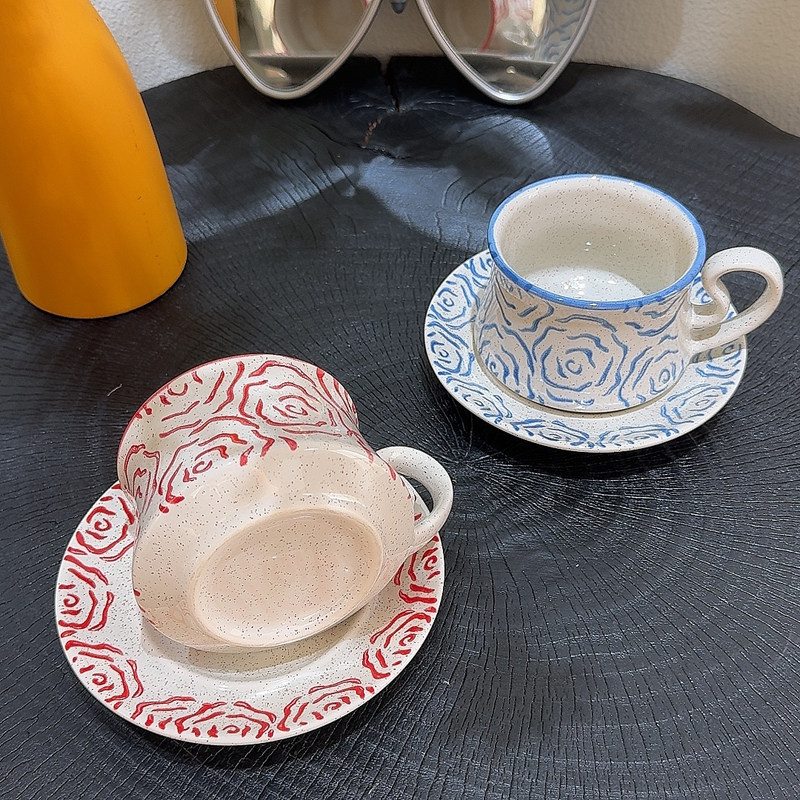 玫瑰花陶瓷咖啡杯碟套装家用下午茶杯碟水杯茶杯ins风简约餐具,餐饮具,茶杯,淘宝优惠券,粉丝福利购,淘宝优惠卷