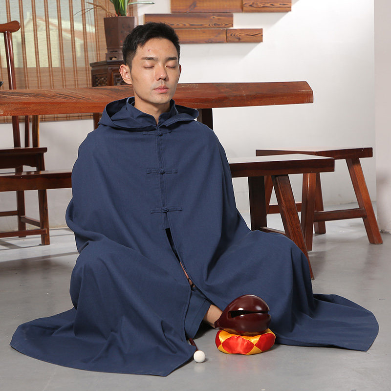 玄善禅修斗篷中长款居士服灰色
