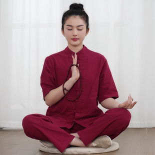 禪修服居士服禪意棉禪修禪服打坐服套裝 玄善男女唐裝 中國風中式