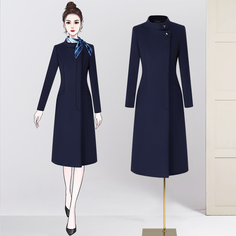 职业装毛呢外套女中长款修身立领气质呢子大衣简约韩版通勤工作服