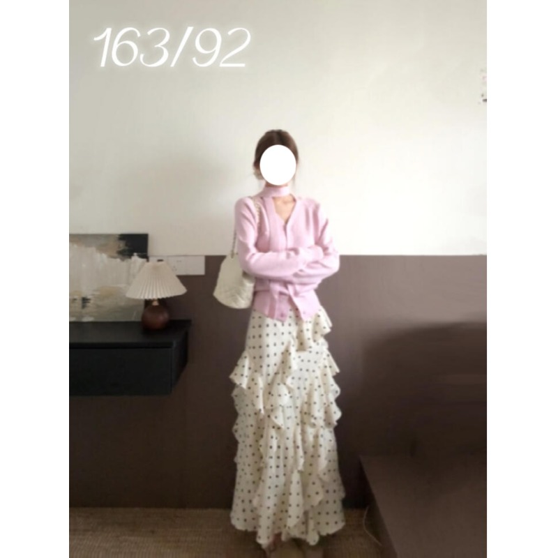 送运费险飘带针织衫女粉色开衫
