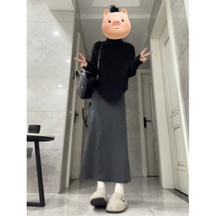 不规则高领韩系黑色毛衣女秋冬季 2025新款 气质宽松蝙蝠长袖 针织衫