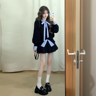 打底裙女 连衣裙子秋冬韩系chic小个子修身 巨好看 蓝色学院风长袖