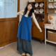 宽松遮肉显瘦叠穿中长裙女装 港味复古风蓝色无袖 吊带连衣裙子秋季