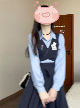 2025新款韩系学院风穿搭蝴蝶结PLOL领假两件衬衫连衣裙女秋中长裙