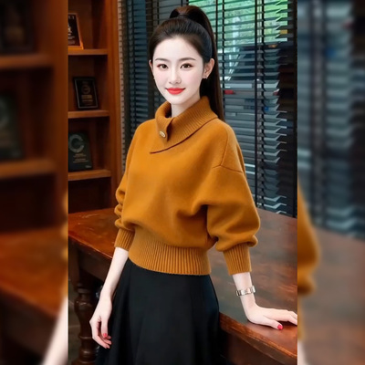 半高领加厚短款针织衫上衣2025冬季新款高级感慵懒风爆款毛衣女装