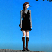 显瘦花边短款 复古千金感V领黑色丝绒连衣裙子女时尚 秋冬款 背心裙