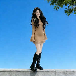 小个子设计感镂空针织连衣裙女2026春季新款高级感气质套装短裙子