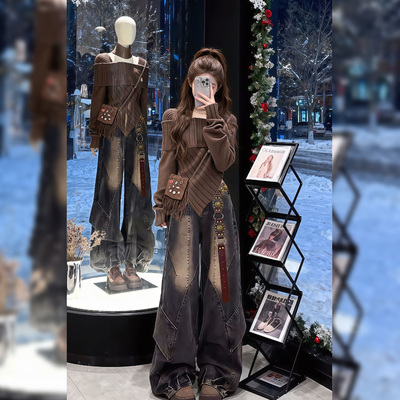 韩系复古慵懒高级感一字肩针织毛衣女秋冬新款可外穿修身内搭上衣