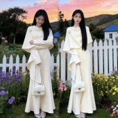 2026超火气质叠穿披肩斗篷连衣裙女装 冬季 洋气减龄显瘦包臀长裙子