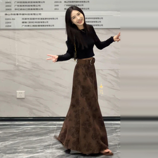 气质后背镂空设计修身 连衣裙子女秋冬季 长裙 chic圆领套头长袖 韩式