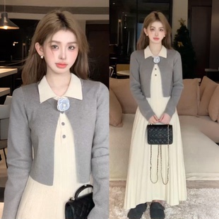 法式高级感好看针织套装连衣裙女春季2026江浙沪千金穿搭气质长裙