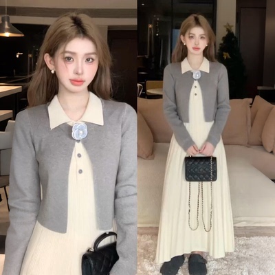 法式高级感好看针织套装连衣裙女春季2026江浙沪千金穿搭气质长裙