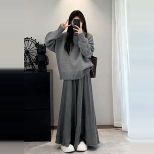 小个子慵懒风毛衣针织连衣裙女2026春季新款宽松显瘦气质套装长裙