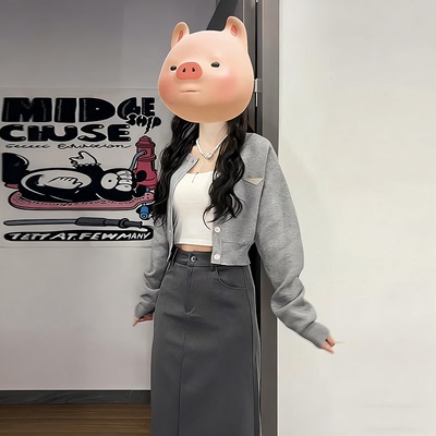 韩系清冷艺术感穿搭修身短款针织上衣洋气减龄半身裙子两件套女春