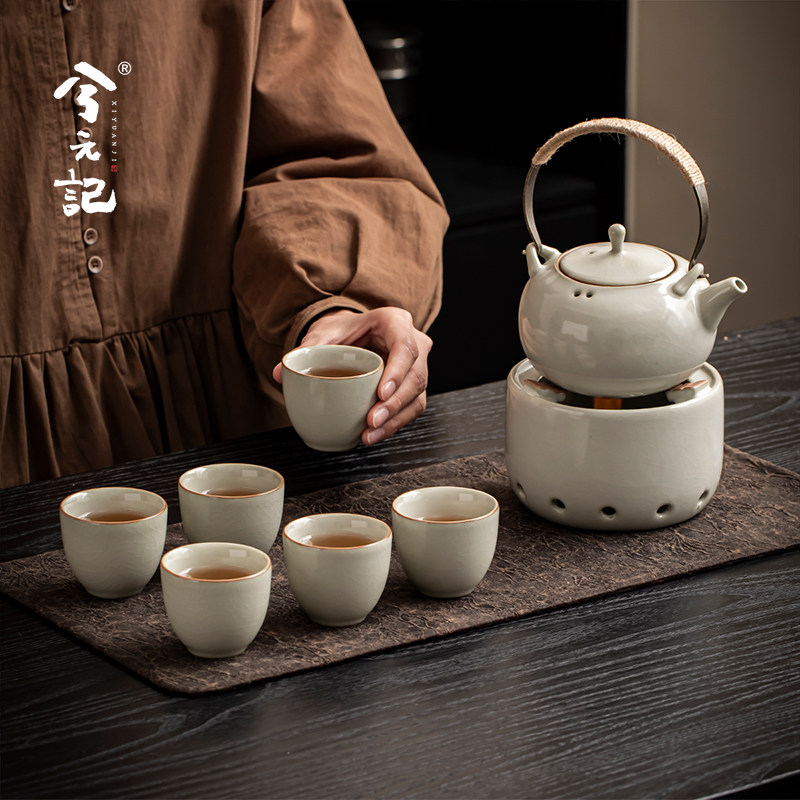 兮元记米黄汝窑提梁煮茶壶酒精灯温茶炉家用围炉煮茶器2025新款