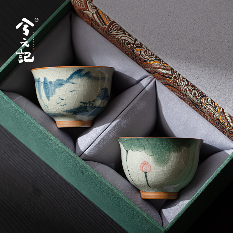 哥窑手绘主人杯陶瓷茶杯高颜值情侣一对对杯品茗杯教师节生日礼物