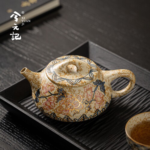 青花火石红茶壶陶瓷家用高档泡茶壶2026新款单壶石瓢壶功夫茶具
