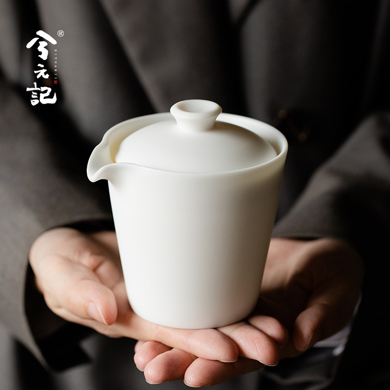 素烧羊脂玉瓷盖碗茶杯高档陶瓷手抓壶带盖泡茶碗一人饮功夫茶具