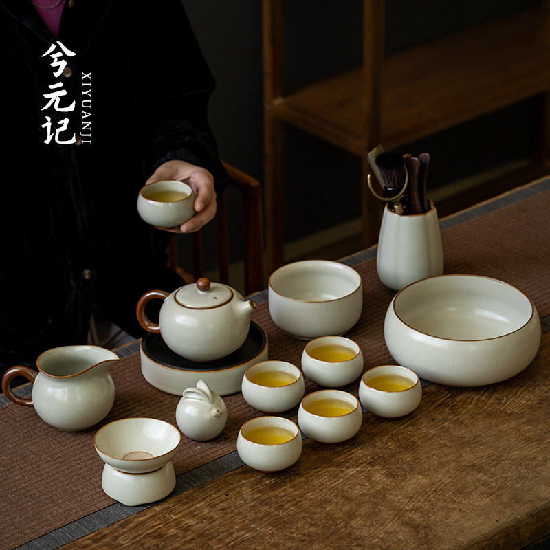 米黄汝窑西施壶茶杯茶壶茶具套装家用客厅会客功夫茶喝茶泡茶整套