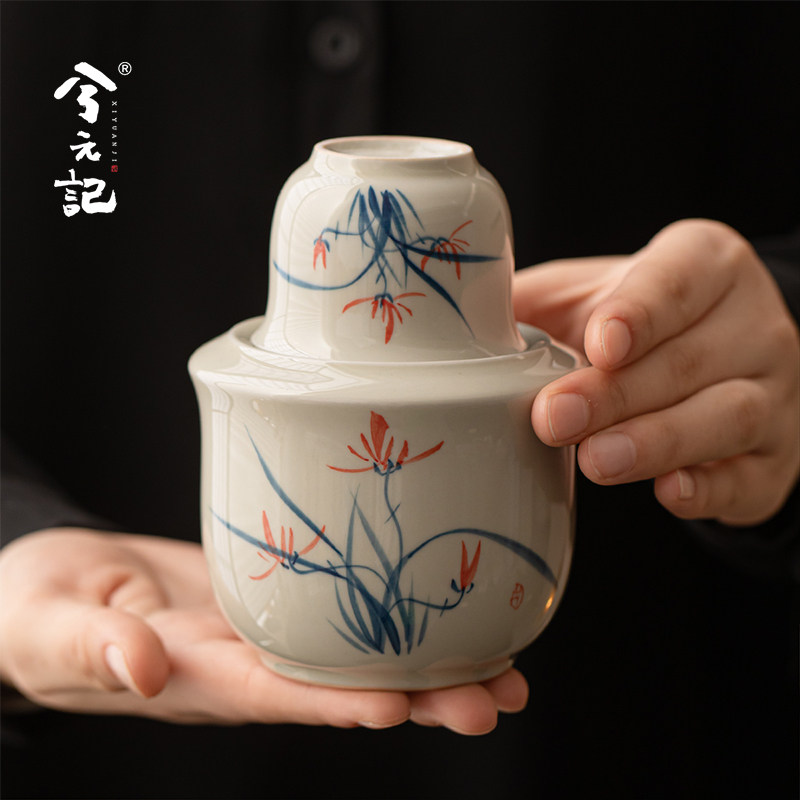 兮元记草木灰手绘温酒壶套装黄酒白酒陶瓷烫酒器家用中式暖酒壶