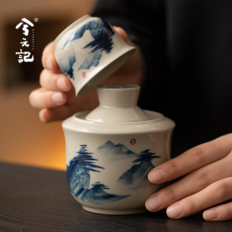 温酒器老式中国风温酒壶家用釉下彩热酒壶三件套黄酒白酒酒具组套