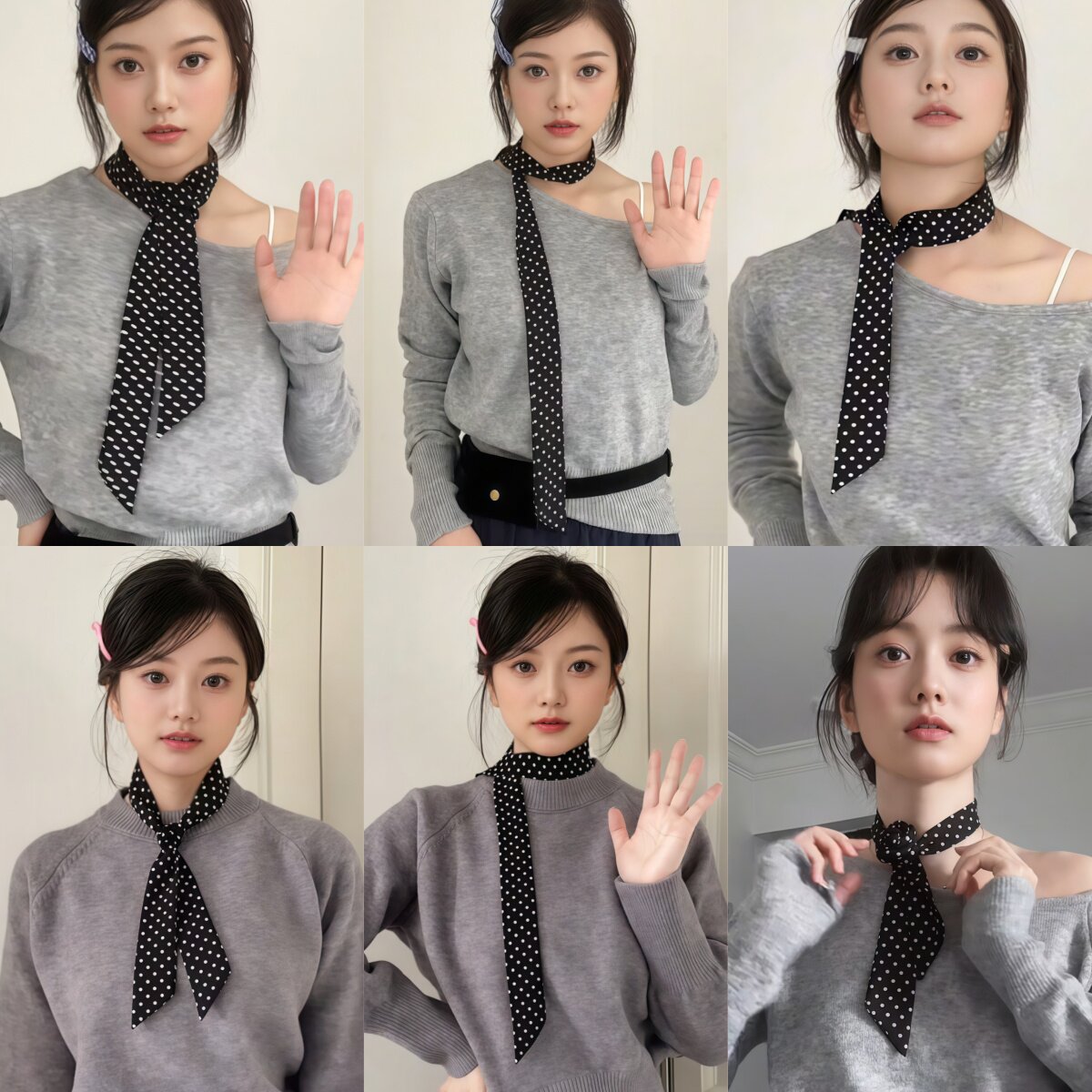 黑色波点长款丝巾女小方巾系脖发带夏季围脖颈链新款搭配衬衫配饰
