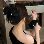 缎面黑色蝴蝶结抓夹女高级感盘发发夹马尾夹后脑勺马尾夹子头饰