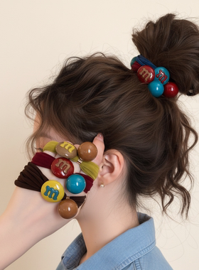 彩色M豆珍珠面膜发圈女高弹力扎头发绳不伤发马尾头绳发饰橡皮筋