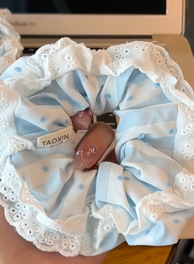 蓝色丸子头大肠发圈女扎头发蝴蝶结发绳头花头绳皮筋学生闺蜜头饰