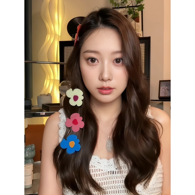多巴胺糖果花朵彩色边夹发卡女