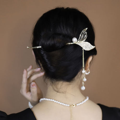 鱼尾发簪女一字簪现代