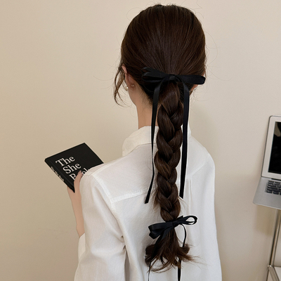 ins网红博主丝绒蝴蝶结飘带发绳绑带发夹Ballet风发饰2023双马尾