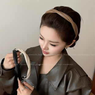 韩版复古优雅交叉麻花皮质发箍简约高级感细头箍高颅顶压发发卡女