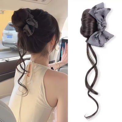 丸子头假发女自然仿真抓夹蝴蝶结龙须丸子头增发量蓬松盘发神器