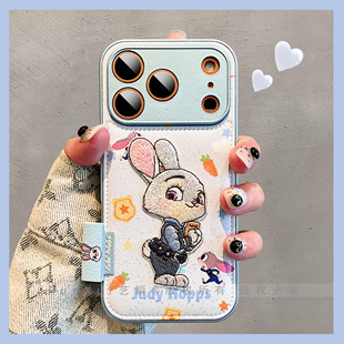 皮质刺绣可爱尼克朱迪适用iPhone17ProMax手机壳苹果ip16pro新款14精孔全包15pro疯狂动物城13pm巨好看保护套