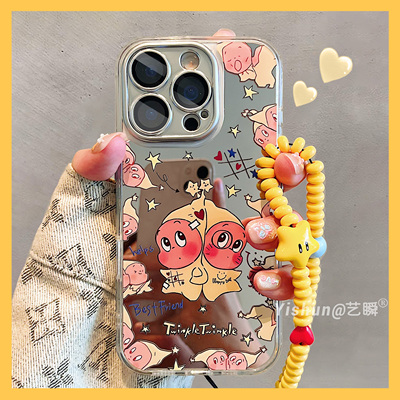 趣味井字游戏星星人镜子适用苹果16ProMax手机壳新款iPhone17pro卡通可爱14plus补妆镜面13防摔女款15p保护套